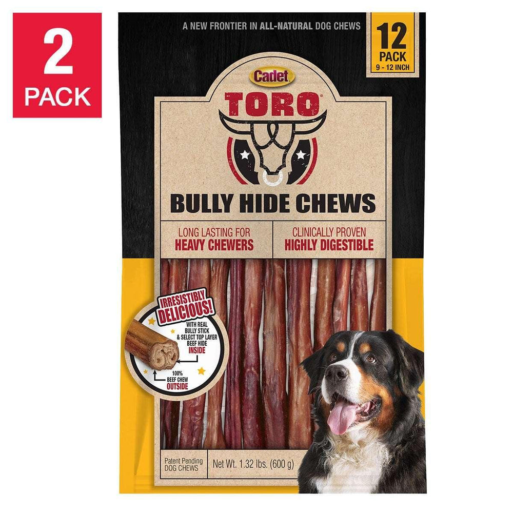 Cadet TORO Bully Hide Chews All-Natural Dog Chews 9-12" 12-count, 2-pack - USA MEGA SHOP