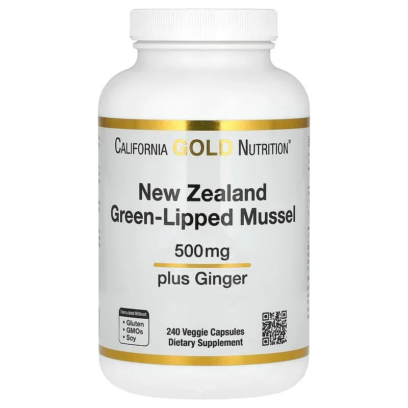 California Gold Nutrition, New Zealand Green-Lipped Mussel with Ginger Extract, 500 mg, 240 Veggie Capsules - USA MEGA SHOP
