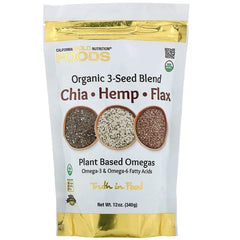 California Gold Nutrition, Organic 3-Seed Blend, Plant-based Omegas, with Ancient Seeds of Chia, Hemp and Flax, 12 oz (340 g) - USA MEGA SHOP