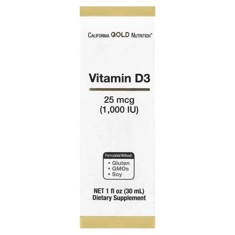 California Gold Nutrition, Vitamin D3, 25 mcg (1,000 IU), 1 fl oz (30 ml) - USA MEGA SHOP
