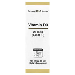 California Gold Nutrition, Vitamin D3, 25 mcg (1,000 IU), 1 fl oz (30 ml) - USA MEGA SHOP
