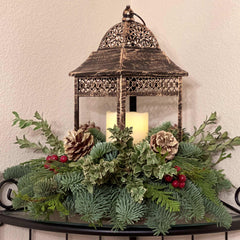 Candle Lantern Centerpiece with Fresh Greens