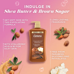 Caress Exfoliating Body Wash for Women, Shea Butter & Brown Sugar Shower Gel for All Skin 30 fl oz