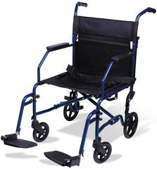 Carex Steel Transport Chair with 19" Seat, Swing-Away Footrests, Blue, 300 lb Weight Capacity
