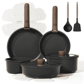 Carote 15 Pcs Nonstick Cookware Sets, Granite Non Stick Pots and Pans with Removable Handles, Oven Safe, Induction Compatible, Black