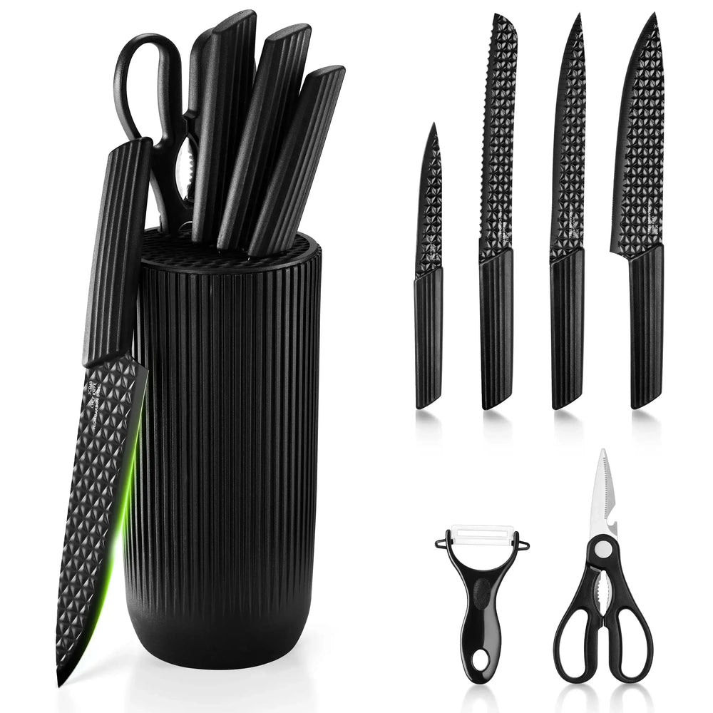 Joyfair Kitchen Knife Set, 7 Pcs Stainless Steel White Knives Block Set for Chef, Super Sharp Professional Knife Set with Universal Knife Block for Home Restaurant, Non-Stick & Anti-Rust - USA MEGA SHOP
