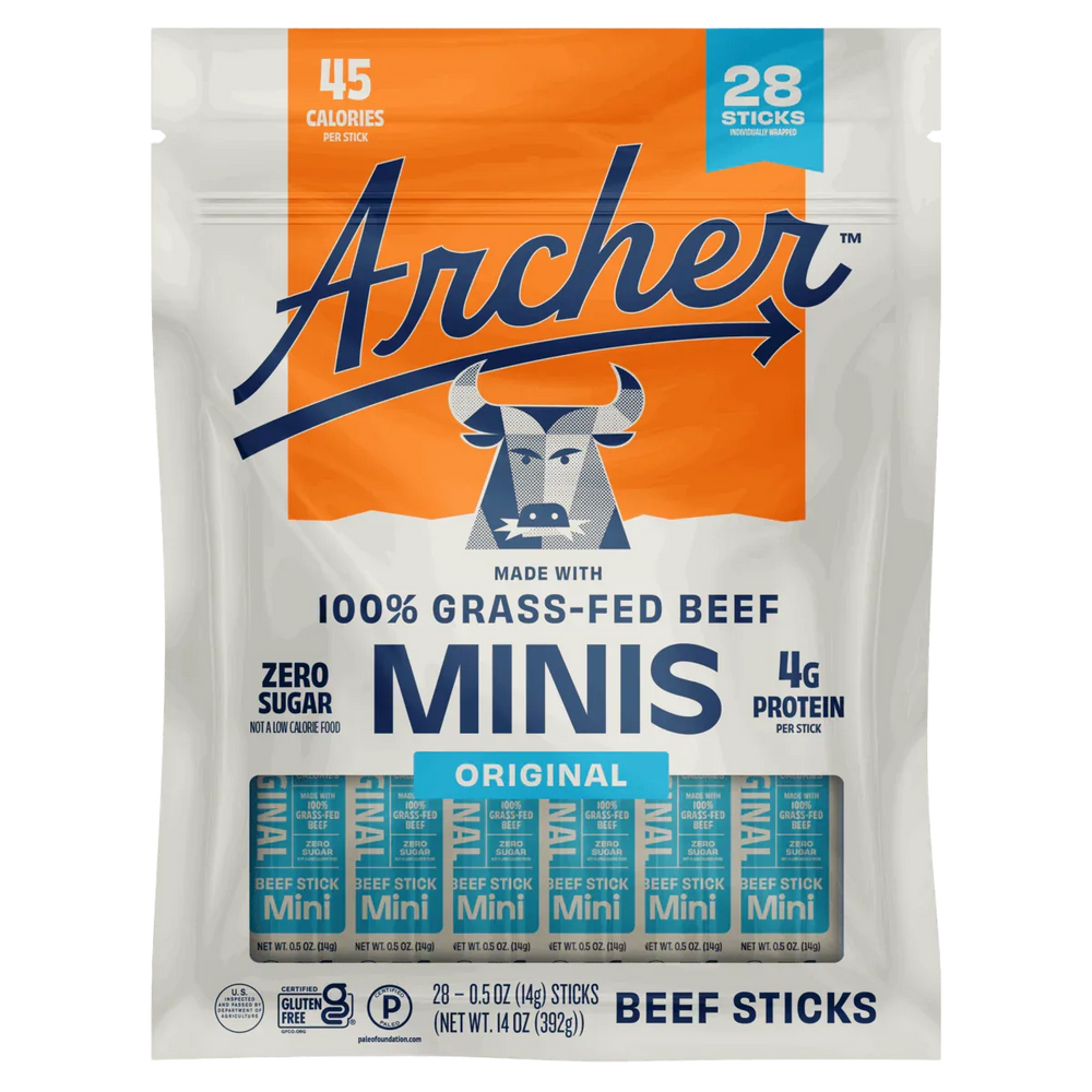 Country Archer Grass-Fed Beef Stick Minis Original, 0.5 oz, 28-Count - USA MEGA SHOP
