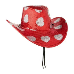 Sequin Hearts Cowboy Hat, Red and Silver, Valentine's Day by Way To Celebrate