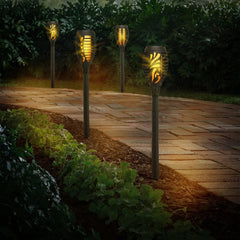Deck Impressions 15" Solar Flaming Tiki Torch Lights, 12-Pack