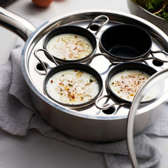 Demeyere Resto3 Stainless Steel Ceramic Nonstick 4-Cup Egg Poacher Set