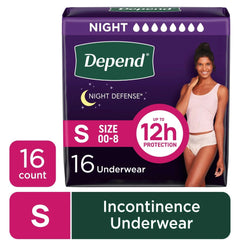 Depend Night Defense Incontinence Underwear for Women, Adult Diapers, S, 16 Count