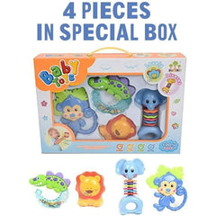 Developing Spatial Awareness Baby Rattles Teethers, Shaker Grab, and Spin Rattles Set | Bluish