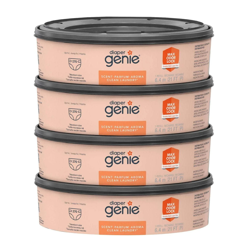 Diaper Genie Clean Laundry Scent Round Refill 4-pack, 1080-count, Plus 2 Carbon Filters - USA MEGA SHOP