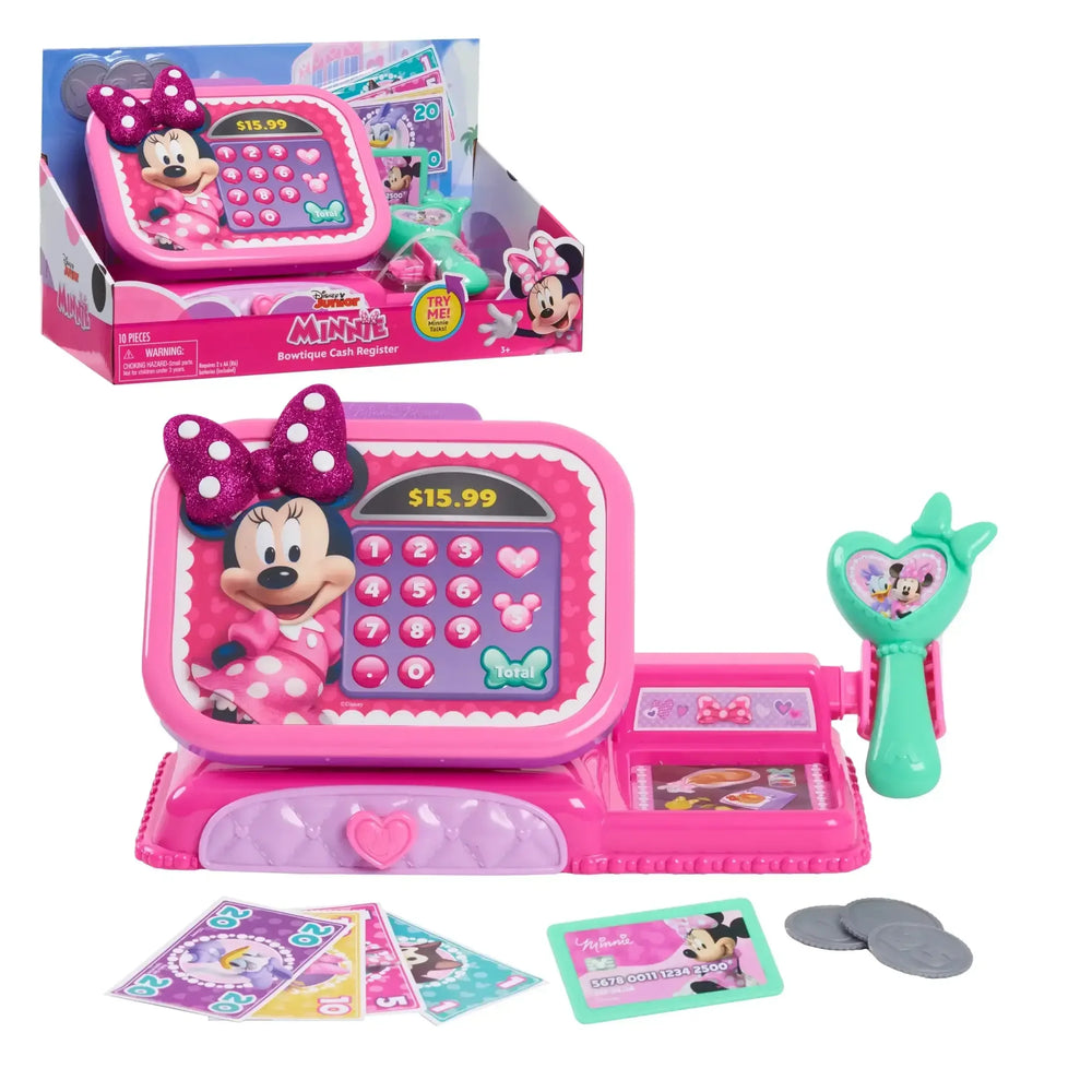 Disney Junior Minnie Mouse Bowtique Cash Register with Realistic Sounds, Pretend Play Money and Scanner, Preschool Ages 3 up by Just Play - USA MEGA SHOP