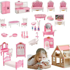 Dollhouse Furniture Set Accessories,Small Dollhouse Miniature Pretend Play Family Toys Gift,Toddler Boy Girl Kid 3Y+ Mini Bedroom/Livingroom/Bathroom/Kitchen