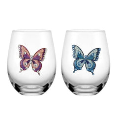 Dolly Parton Jeweled Mosaic 18 oz Stemless Glass Wine Glasses Set of 2