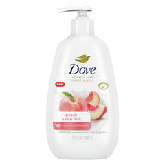 Dove Advanced Care peach & rice milk nourishing hand wash bottle, 12 fl oz