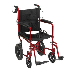 Drive Medical Lightweight Expedition Transport Wheelchair with Hand Brakes, 19" Seat Red