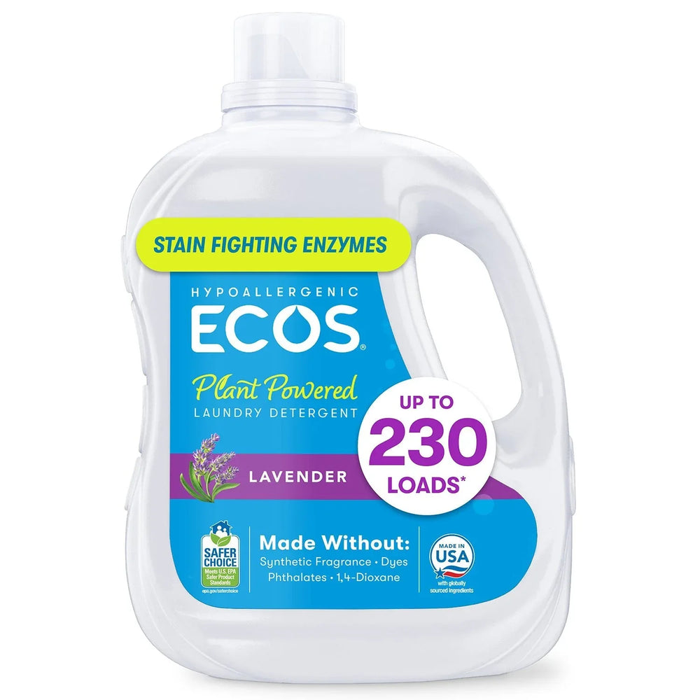 ECOS Hypoallergenic Liquid Laundry Detergent + Enzymes, Lavender Scent, 230 loads, 210 fl. oz. - USA MEGA SHOP