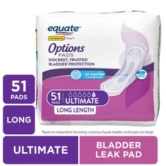 Equate Options Women's Incontinence Pads, Ultimate Absorbency, Long Length