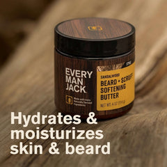 Every Man Jack Sandalwood Teak Hydrating Beard & Scruff Softening Butter for Men, Naturally Derived, 4 oz