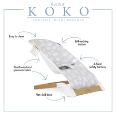 Evolur Koko Portable Infant Bouncer in Light Gray Breathable Fabric
