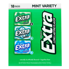 Extra Sugar Free Chewing Gum, Mint Variety Pack, 15 Sticks, 18-Count