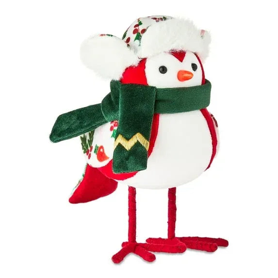 Fabric Bird with Scarf and Hat Christmas Tabletop Decoration, Red/White/Green, 7", by Holiday Time - USA MEGA SHOP