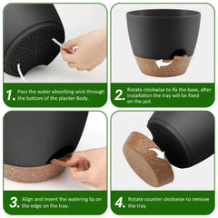 FOUKUS Set of 5 Self-Watering Plant Pots with Drainage – Eco-Friendly Plastic Planters for Indoor & Outdoor Use – Pots for Succulents, Cactus, Snake Plants (7", 6.5", 6", 5.5", 5")