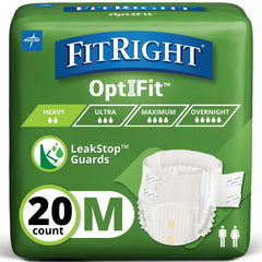 FitRight Adult Incontinence Briefs, Diapers with Tabs, Leak Stop Guards, Heavy Absorbency, Medium, 32in to 44in, 20 Count