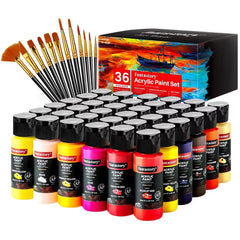Acrylic Paint Set - 24 Classic Colors (2oz), Craft Paint Kit with 12 Brushes