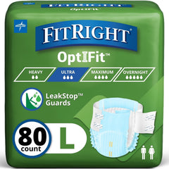 FitRight Adult Incontinence Briefs, Diapers with Tabs, Ultra Absorbent, Large, 60in to 70in, 80 Count