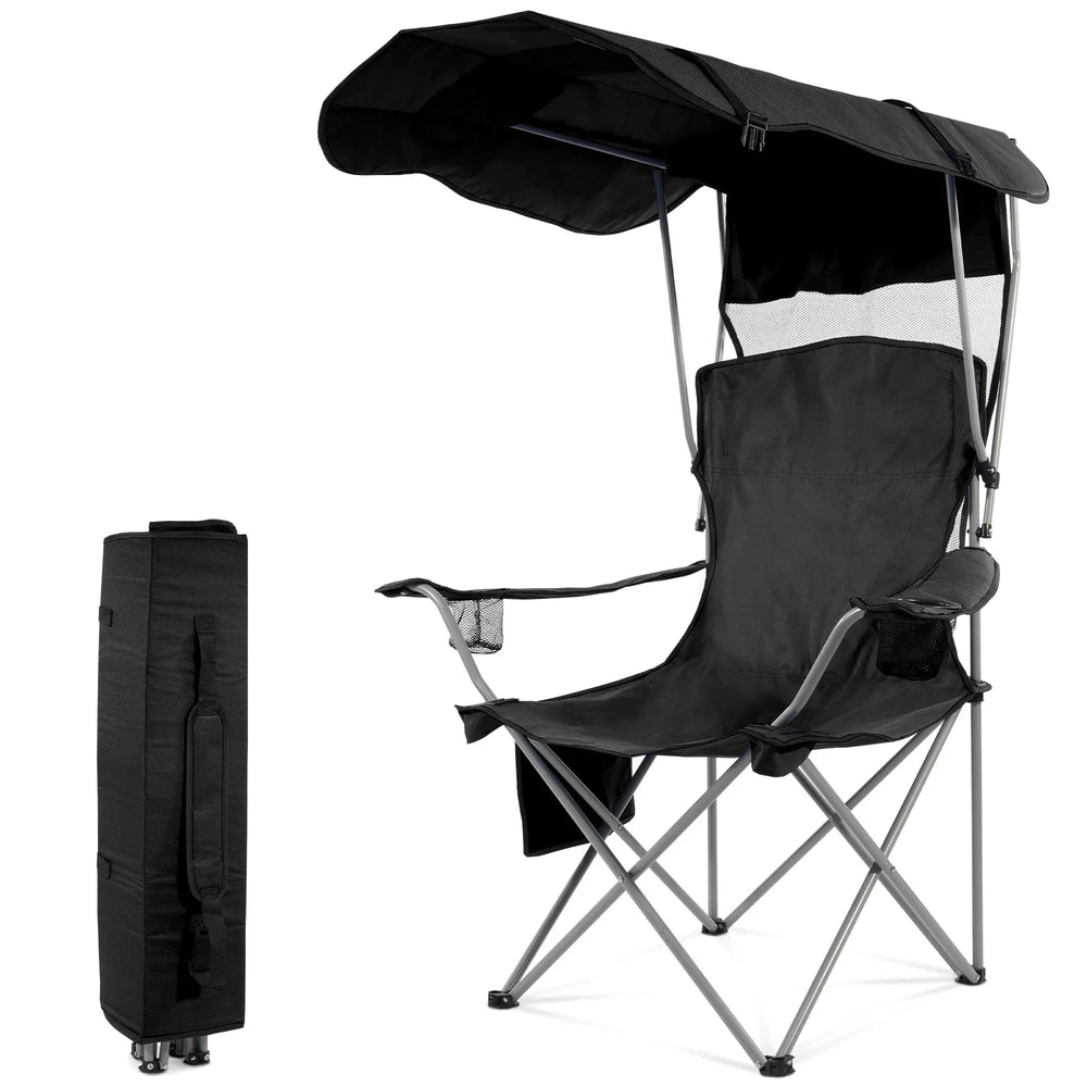 FlexWave Folding Camp Chair,Portable Outdoor Chair,with Shade & Cup Holder,for Camping, Beach, Fishing, and Sports Events - USA MEGA SHOP
