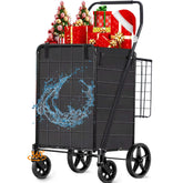 Camkey Folding Shopping Cart, Utility Trolley Grocery Cart with Removable Basket and Swivel Wheel, Black