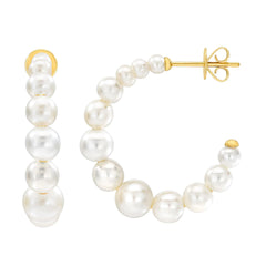 Freshwater Cultured 2.5-6mm Graduated Pearl 14kt Yellow Gold Hoop Earrings - USA MEGA SHOP
