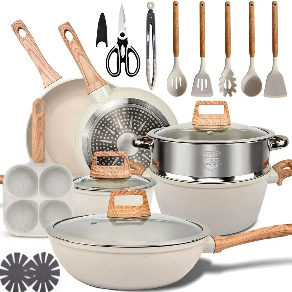 Kitchen Cookware Sets, Nonstick Pots and Pans Set, Induction Cookware, 19 Pcs - USA MEGA SHOP