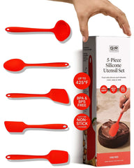 GIR: Get It Right 5 Piece Silicone Essentials Kitchen Utensils Set - Ladle, Spatula, Flip, Spoon & Spoonula - Non-Toxic Cooking Utensils for Nonstick Cookware, Cooking and Baking - Charcoal