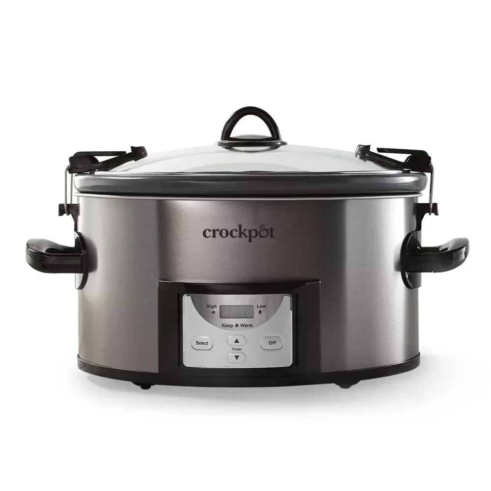 Crock-Pot 7qt Cook & Carry Programmable Easy-Clean Slow Cooker Stainless Steel: 3 Settings, Dishwasher-Safe Parts - USA MEGA SHOP