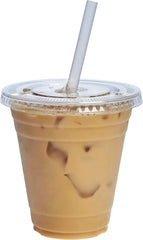 GUSTO Clear Plastic Cups 12 oz Disposable Coffee Cups with Lids, 50-Pack