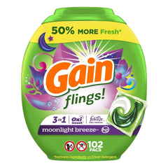 Gain Flings 3-in-1 Oxi Boost and Febreze Laundry Detergent Pacs, Moonlight Breeze Scent, 31 Count - USA MEGA SHOP