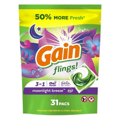 Gain Flings 3-in-1 Oxi Boost and Febreze Laundry Detergent Pacs, Moonlight Breeze Scent, 31 Count - USA MEGA SHOP