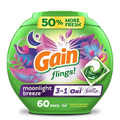 Gain Flings 3-in-1 Oxi Boost and Febreze Laundry Detergent Pacs, Moonlight Breeze Scent, 31 Count - USA MEGA SHOP