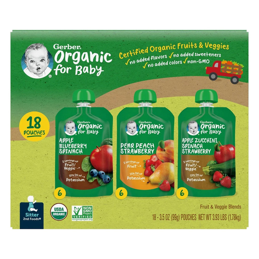 Gerber Organic 2nd Foods Pouch Variety Pack, 3.5 oz., 18 ct. - USA MEGA SHOP