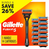 Gillette Fusion5 Manual Razor Bundle with 14 Blade Cartridge Refills