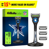 Gillette Labs Official Cowboys Licensed Razor for Men, 1 Handle, 4 Blade Refills, with Magnetic Stand