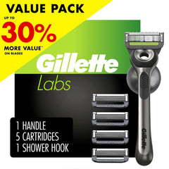 Gillette Labs Razor with Exfoliating Bar, 5 Refills, 1 Hanger