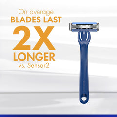 Gillette Sensor3 Refillable Razor for Men, 1 Shaving Razor Handle & 4 Blade Refills, Blue