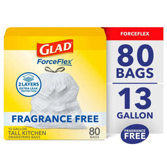 Glad ForceFlex Tall Kitchen Drawstring Trash Bags, 13 Gallon, Fragrance Free, 40 Count