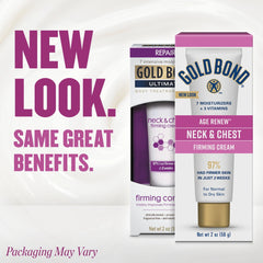 Gold Bond Age Renew Neck & Chest Firming Cream, 2 Oz, Hydrates, Renews, and Visibly Improves Firmness, Texture & Elasticity of Aging Skin, Non-Greasy, Dermatologist-Tested, Hypoallergenic, Unscented