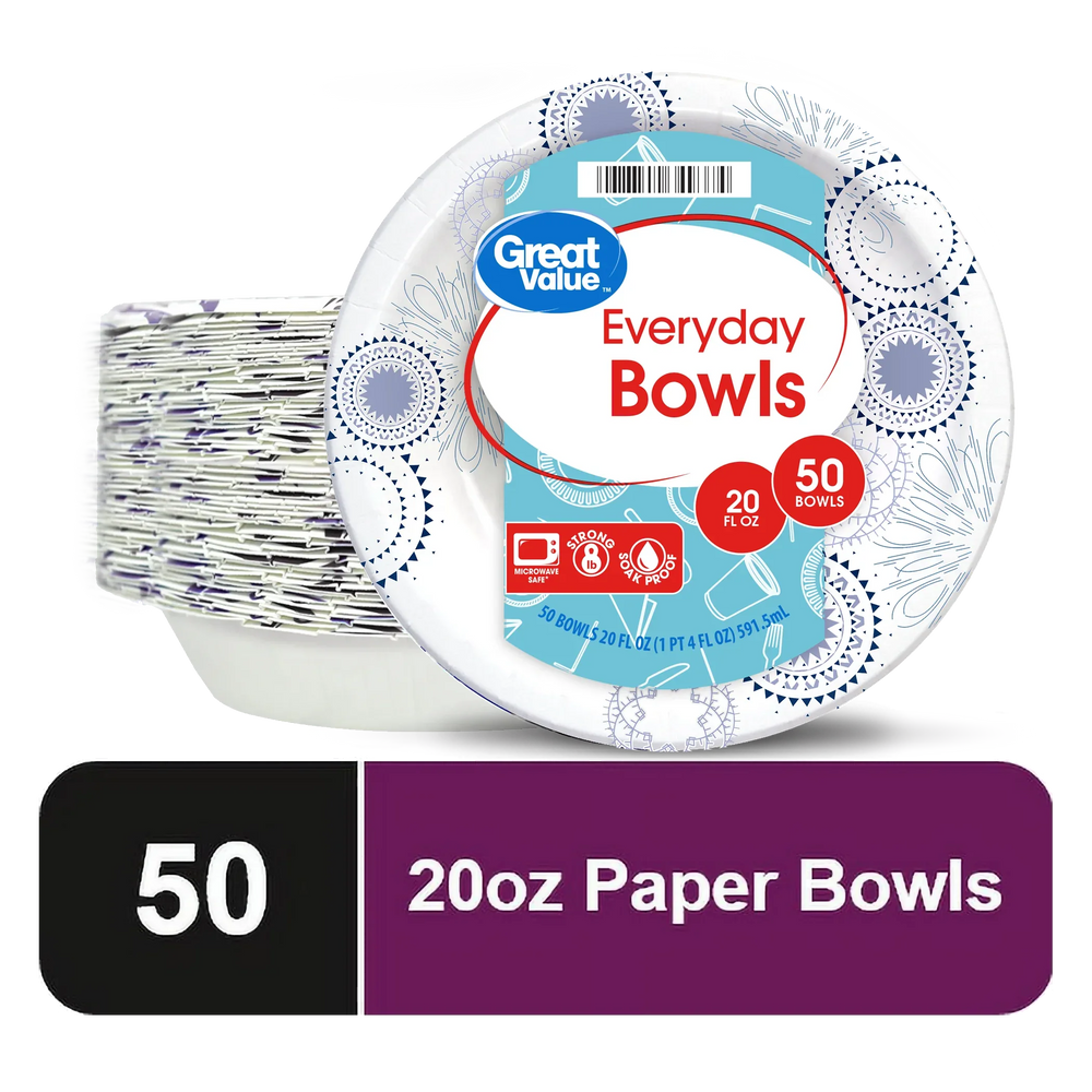 Great Value Everyday Disposable Paper Bowls, 20 oz, 50 Count - USA MEGA SHOP